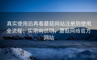 真实使用后再看蘑菇网站注册到使用全流程：实用向说明，蘑菇网络官方网站